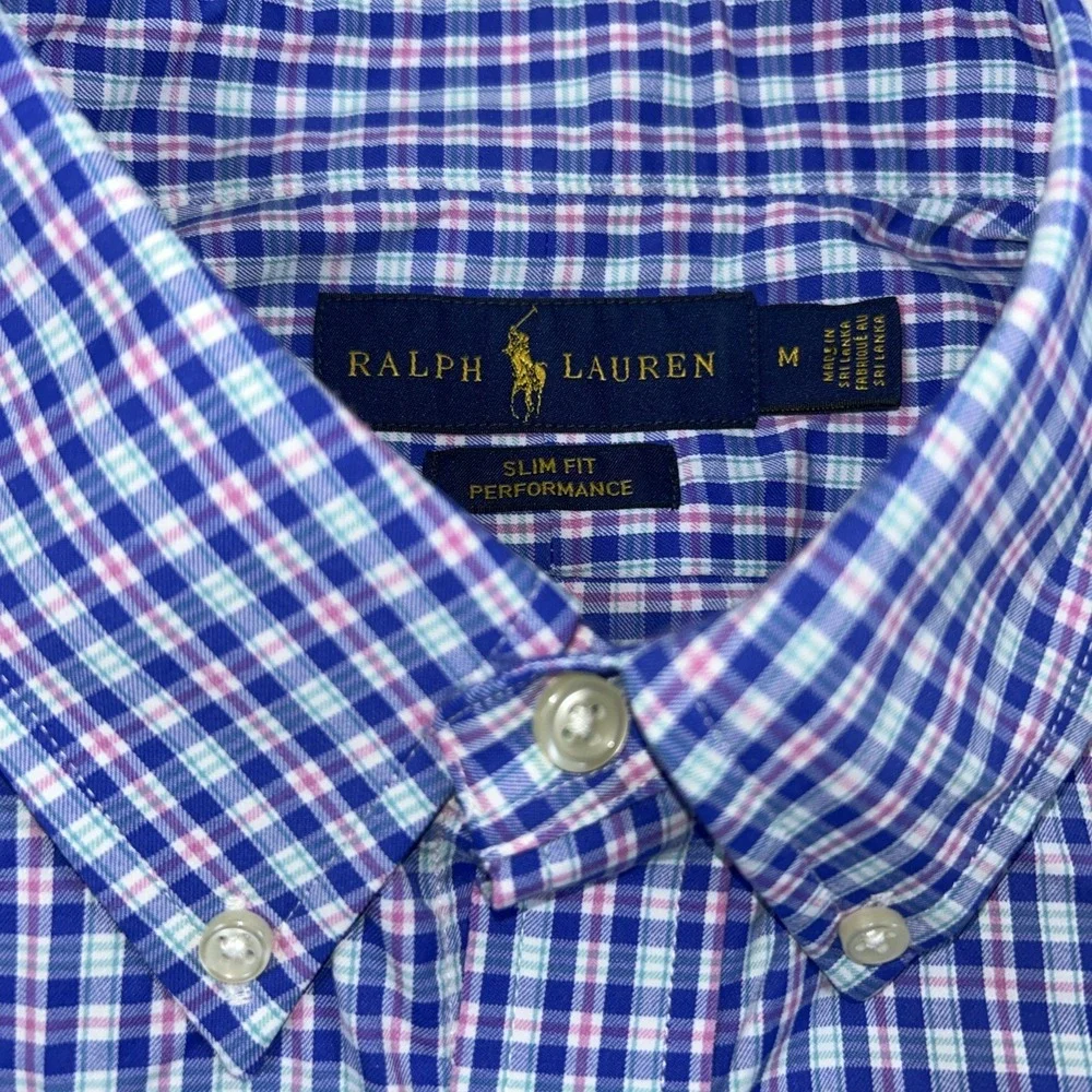 Polo Ralph Lauren Slim Fit Performance Men's‎ Medium Gingham Check Pink Pony